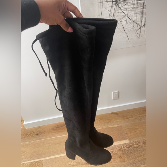 Tie Back Over Knee Block Heeled Boots. - Picture 3 of 4